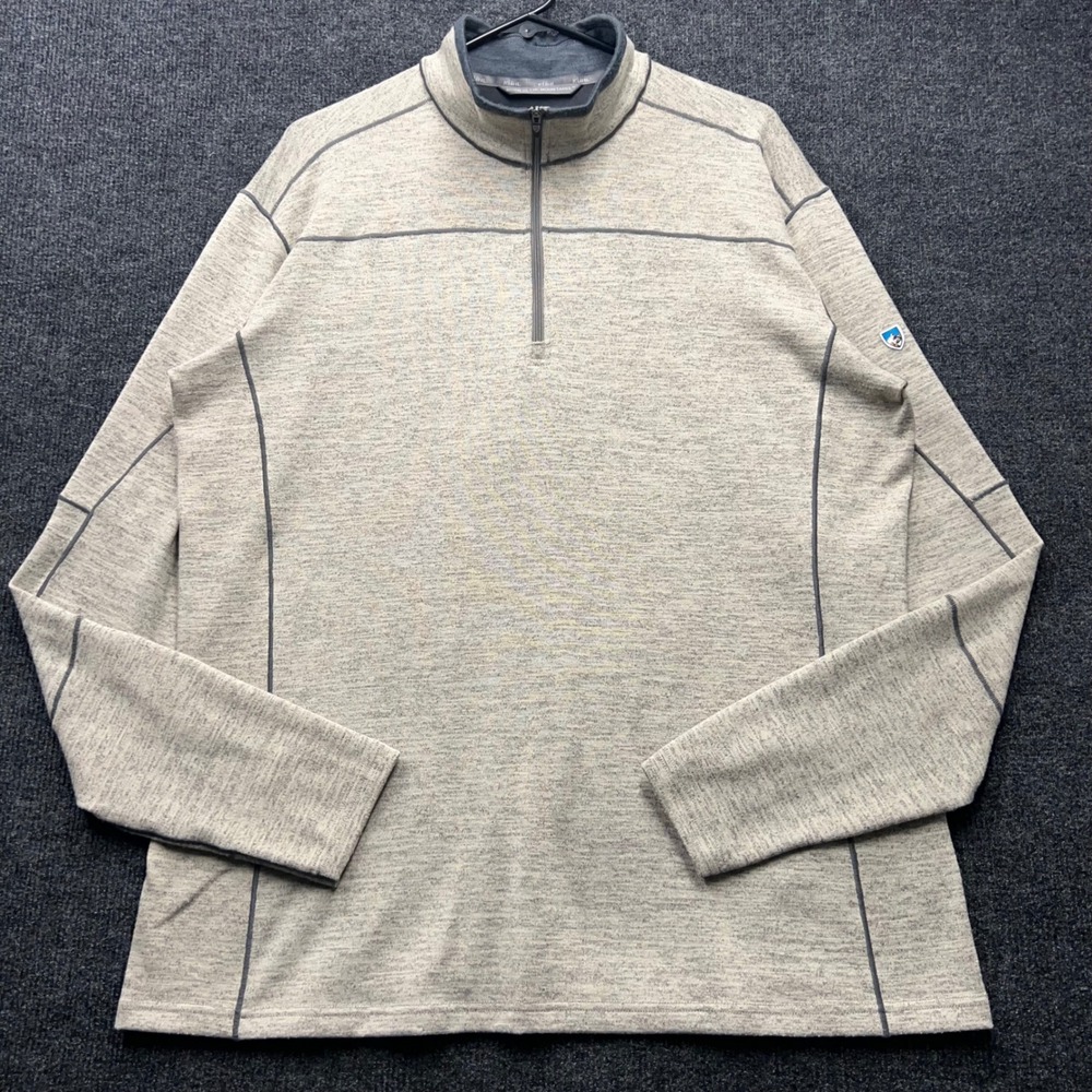 KUHL Revel 1/4 Zip Pullover Mens XL Gray Oatmeal Melange Performance Sweater
